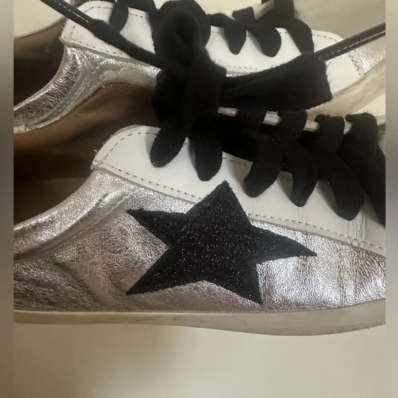 Michele Lopriore Italian leather silver &amp; black distressed sneakers size 8.5/39