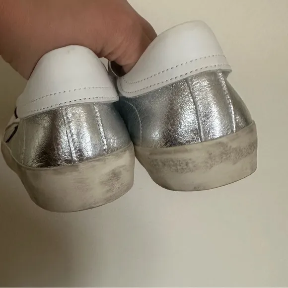 Michele Lopriore Italian leather silver &amp; black distressed sneakers size 8.5/39