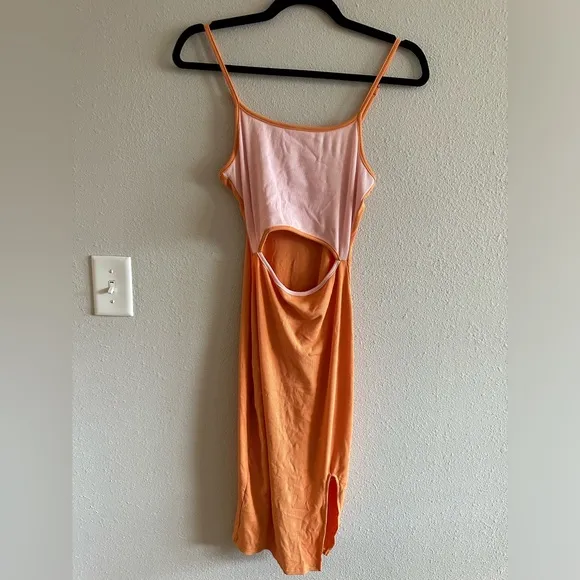 midi orange and pink bodycon cutout dress for women size medium
