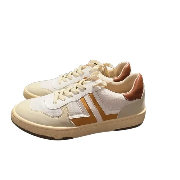Mi.im Womens White Beige Lace Up Stripe Sneakers Size 8.5