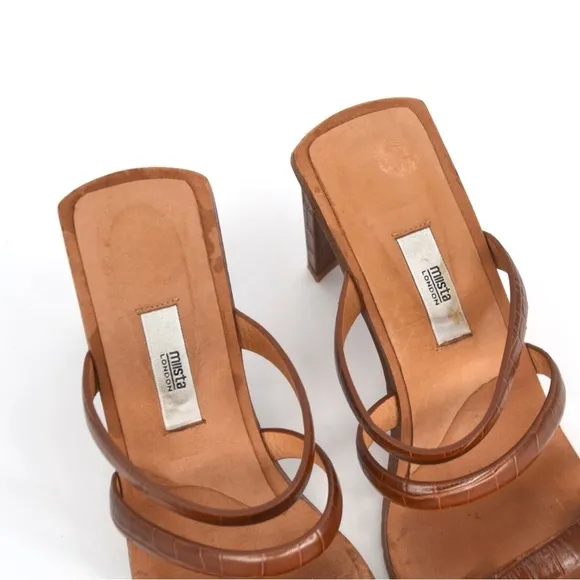 MIISTA LONDON Joanne Clay Croc Sandals Square Split Toe Brown Leather EU 38 7.5