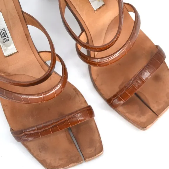 MIISTA LONDON Joanne Clay Croc Sandals Square Split Toe Brown Leather EU 38 7.5