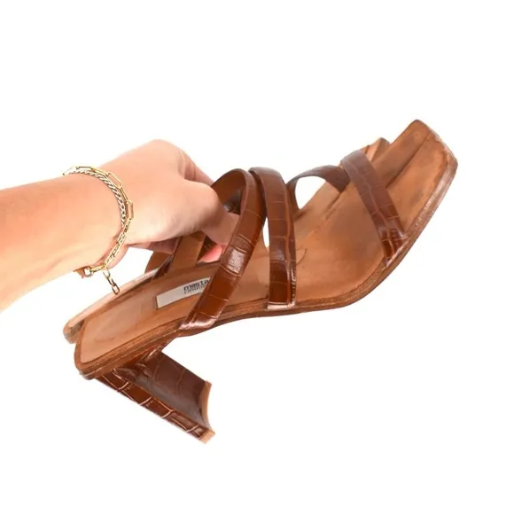 MIISTA LONDON Joanne Clay Croc Sandals Square Split Toe Brown Leather EU 38 7.5
