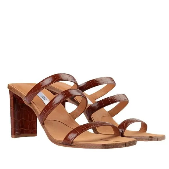 MIISTA LONDON Joanne Clay Croc Sandals Square Split Toe Brown Leather EU 38 7.5