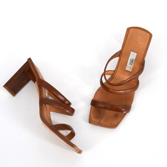 MIISTA LONDON Joanne Clay Croc Sandals Square Split Toe Brown Leather EU 38 7.5