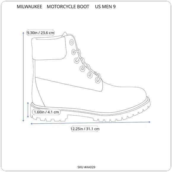 Milwaukee Leather Mens Black Combat Motorcycle Boots Size 9 Lace-Zip MBM9095