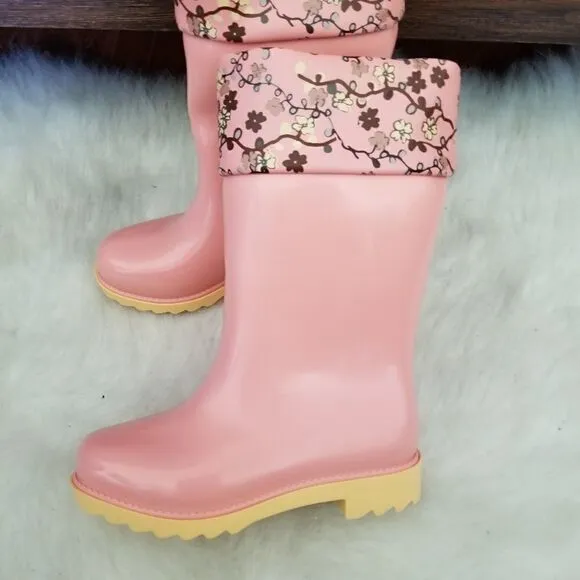 MINI MELISSA Floral Print Toddler Girls Rain Boots Pink Size 11