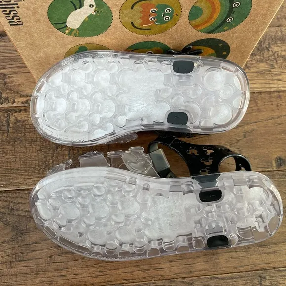 Mini Melissa Magic Mickey Fisherman Sandals Clear Black Red Size 11