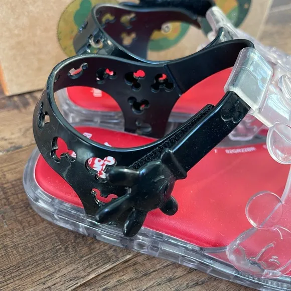 Mini Melissa Magic Mickey Fisherman Sandals Clear Black Red Size 11