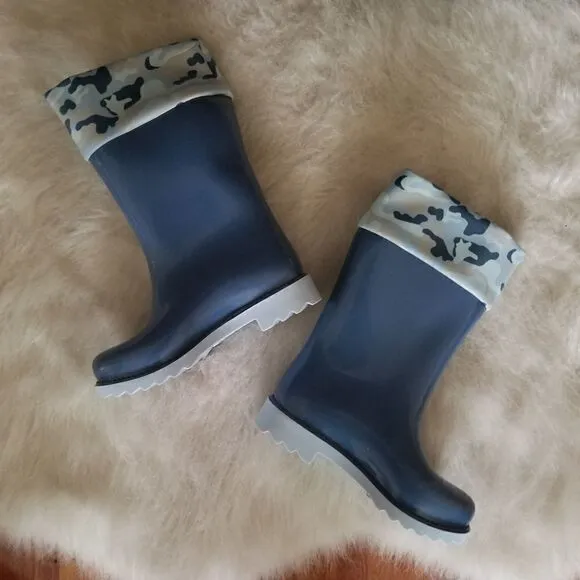 Mini Melissa Camo Print Toddler Boys Waterproof Tall Rain Boots in Blue