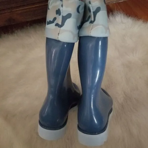 Mini Melissa Camo Print Toddler Boys Waterproof Tall Rain Boots in Blue
