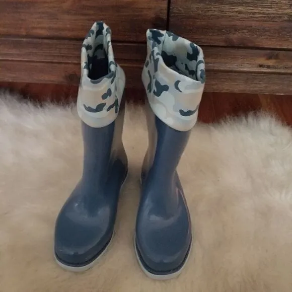 Mini Melissa Camo Print Toddler Boys Waterproof Tall Rain Boots in Blue