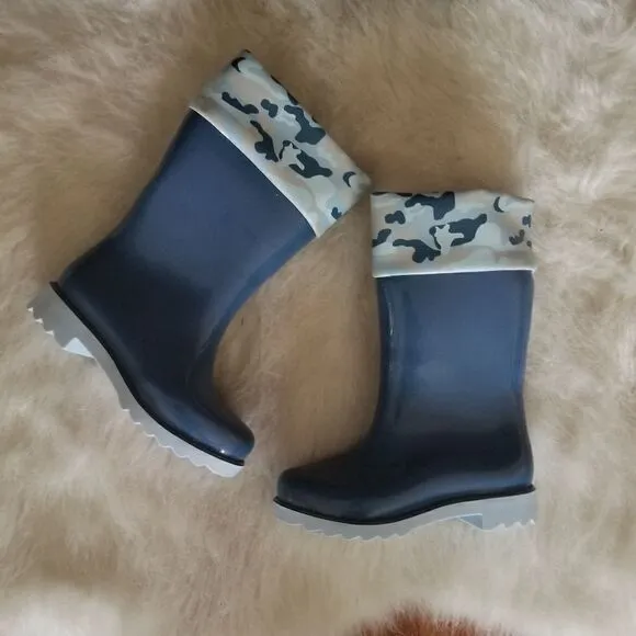 Mini Melissa Camo Print Toddler Boys Waterproof Tall Rain Boots in Blue