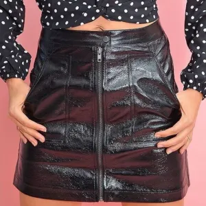 MinkPink Coyote Faux Leather Black Mini Skirt