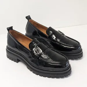 Miz Mooz Loraine Chunky Loafers, Black Leather, Women's 40 EU (US 9-9.5)