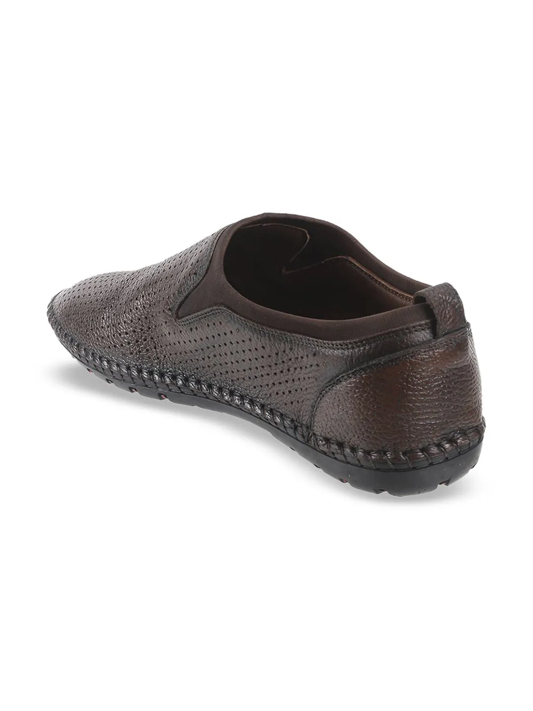 Mochi Men Coffee Brown Textured Leather Loafers