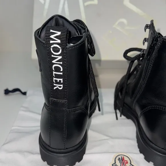 🔥Moncler Black Combat Boots with High-Top Design size 33 new in box