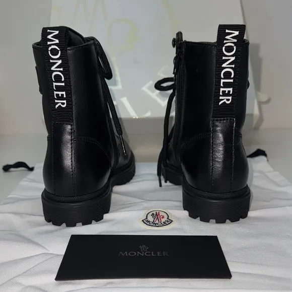 🔥Moncler Black Combat Boots with High-Top Design size 33 new in box