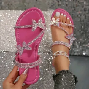 Multicolor Rhinestone Bow &amp; Multiple Straps Two Way Wear Women's Slippers