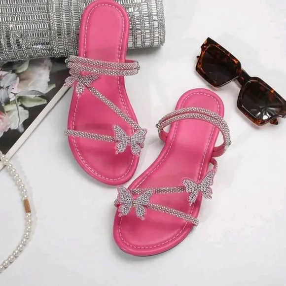 Multicolor Rhinestone Bow &amp; Multiple Straps Two Way Wear Women's Slippers
