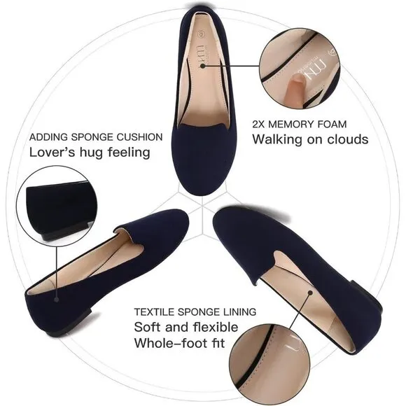Musshoe Flat Shoes Women Blue Microfiber Round Toe Memory Foam Comfortable Shoes
