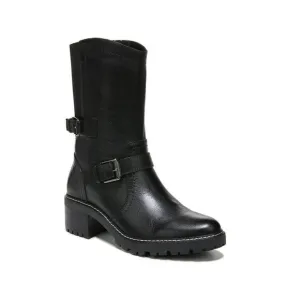 NATURALIZER Womens Black Buckled Strap Talon Block Heel Leather Boots Shoes 9 M