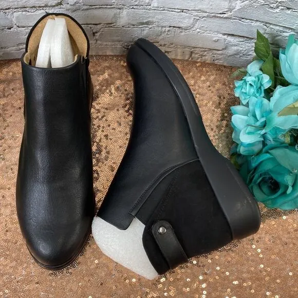 Naturalizer Barita Round Toe Ankle, Black Smooth/Microfiber Booties  7W