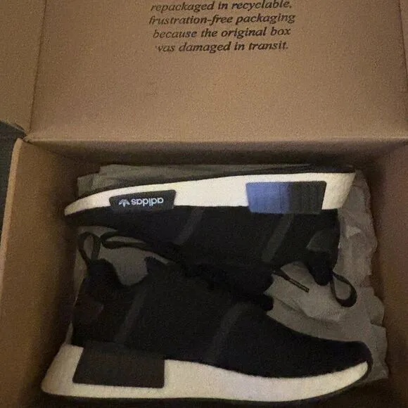 NEW! Adidas Women's Size 7.5 NMD_r1 Sneaker, Black/White/Blue Dawn - 1123