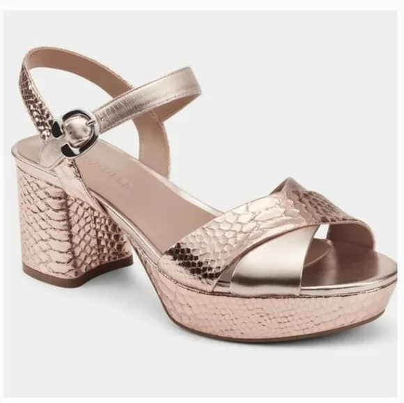 NEW Aerosoles Cosmos Rose Gold Metallic Platform Sandals Size 9