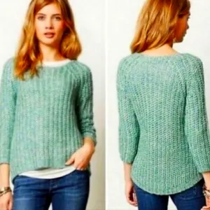 NEW Anthropologie Knitted &amp; Knotted Hi Low Chunky Glitz Sweater Bohemian Spring