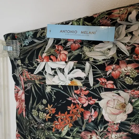 NEW Antonio Melani Black Floral Brenda Sateen Skirt Print Midi Elegant Summer