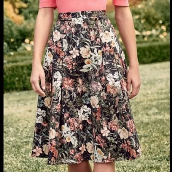 NEW Antonio Melani Black Floral Brenda Sateen Skirt Print Midi Elegant Summer