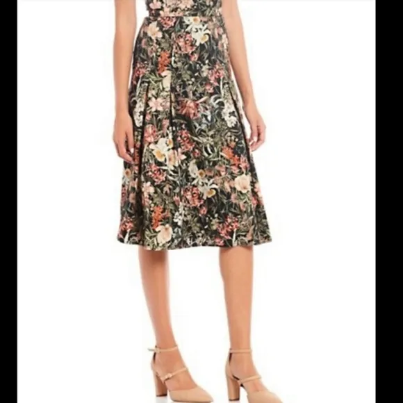 NEW Antonio Melani Black Floral Brenda Sateen Skirt Print Midi Elegant Summer