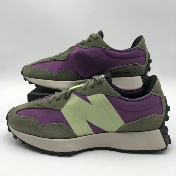 New Balance 327 Sz 10 Purple Olive Green Suede Sneakers Casual Shoes MS327TC