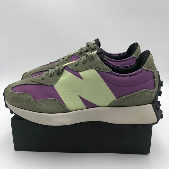 New Balance 327 Sz 10 Purple Olive Green Suede Sneakers Casual Shoes MS327TC