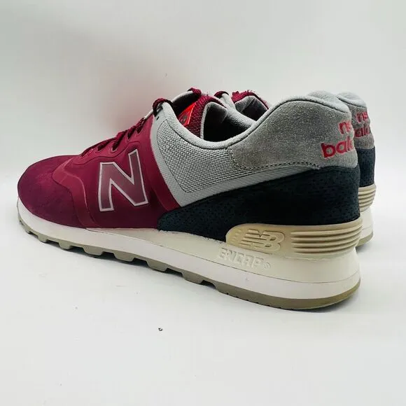 New Balance 574 Mens 11 Red Gray Suede Classic Running Sneakers Shoes Trainers