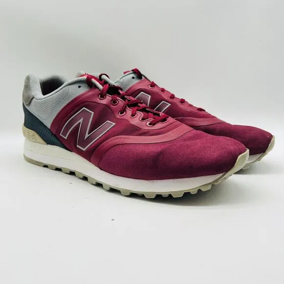 New Balance 574 Mens 11 Red Gray Suede Classic Running Sneakers Shoes Trainers