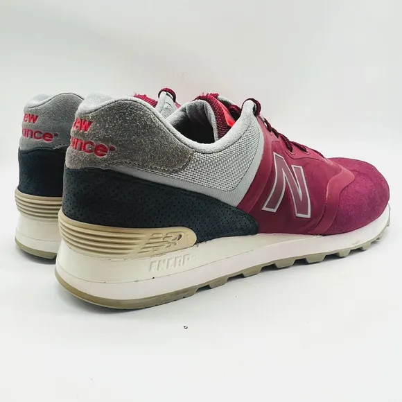 New Balance 574 Mens 11 Red Gray Suede Classic Running Sneakers Shoes Trainers