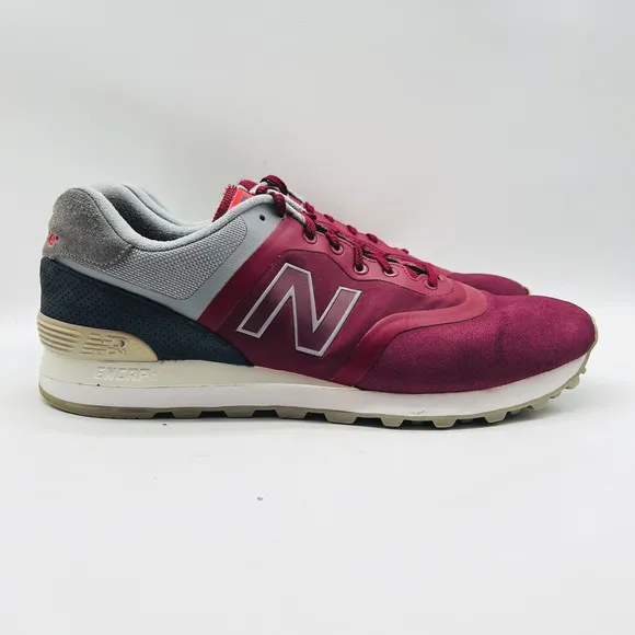 New Balance 574 Mens 11 Red Gray Suede Classic Running Sneakers Shoes Trainers