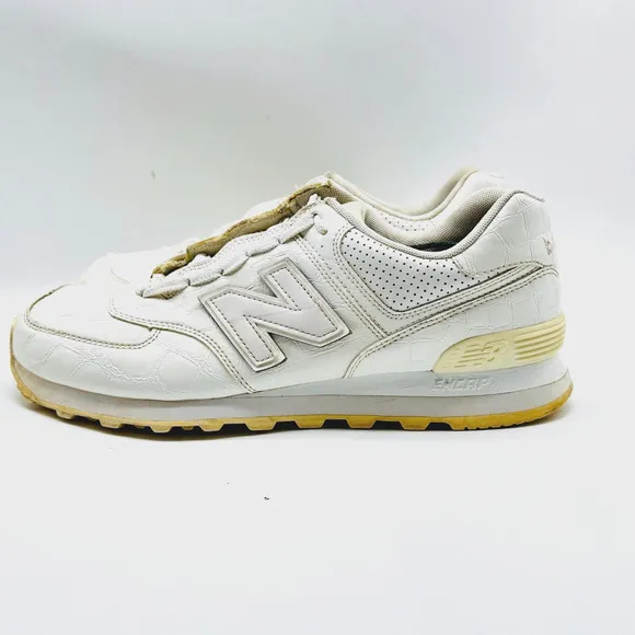 New Balance 574 Mens 9.5 White Leather Croc Embossed Shoes Sneakers ML574WEX
