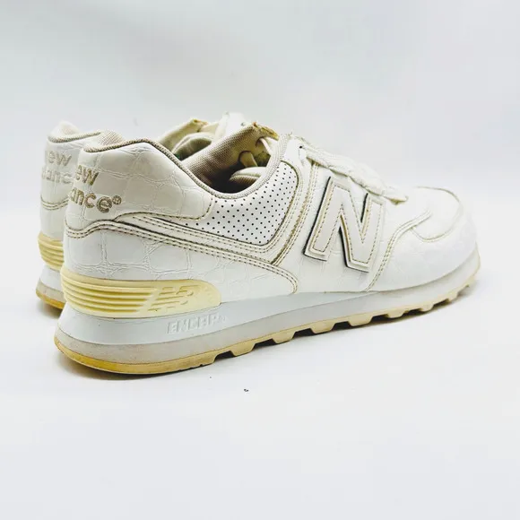 New Balance 574 Mens 9.5 White Leather Croc Embossed Shoes Sneakers ML574WEX