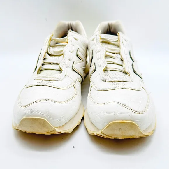 New Balance 574 Mens 9.5 White Leather Croc Embossed Shoes Sneakers ML574WEX