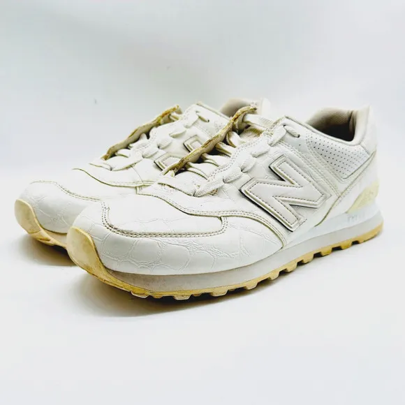 New Balance 574 Mens 9.5 White Leather Croc Embossed Shoes Sneakers ML574WEX
