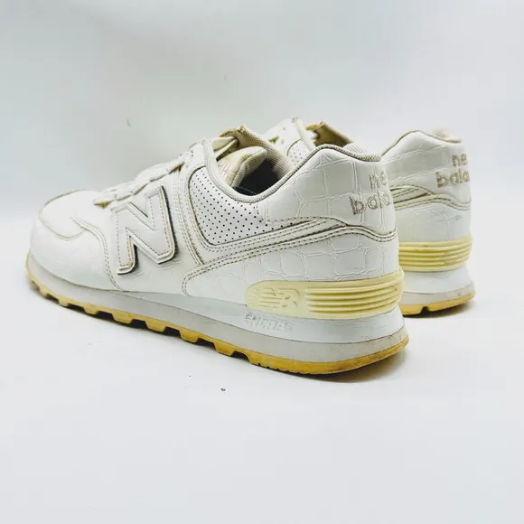 New Balance 574 Mens 9.5 White Leather Croc Embossed Shoes Sneakers ML574WEX