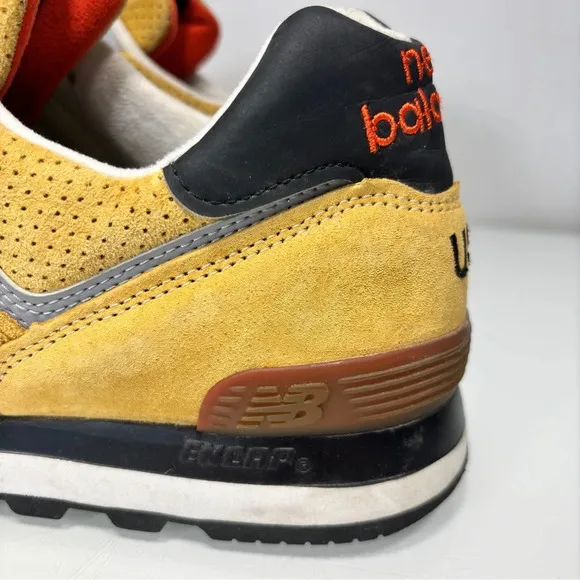 New Balance Yellow Orange Suede Made in USA 574 Rugged Sneakers Size 9