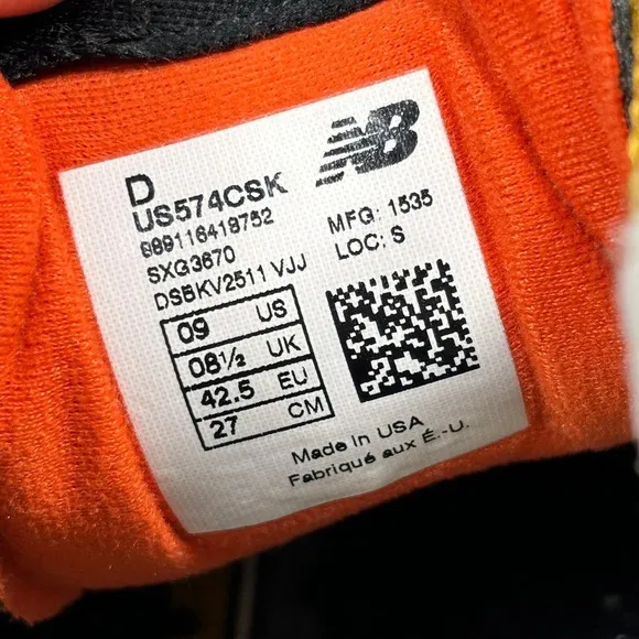 New Balance Yellow Orange Suede Made in USA 574 Rugged Sneakers Size 9