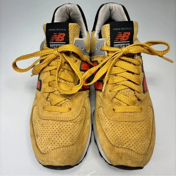 New Balance Yellow Orange Suede Made in USA 574 Rugged Sneakers Size 9