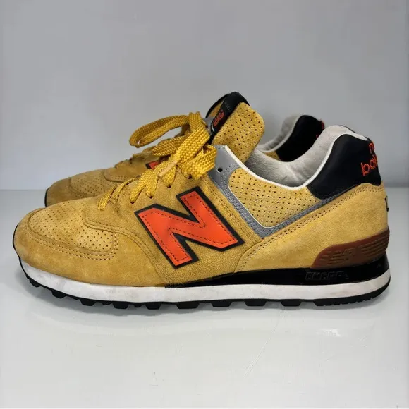 New Balance Yellow Orange Suede Made in USA 574 Rugged Sneakers Size 9