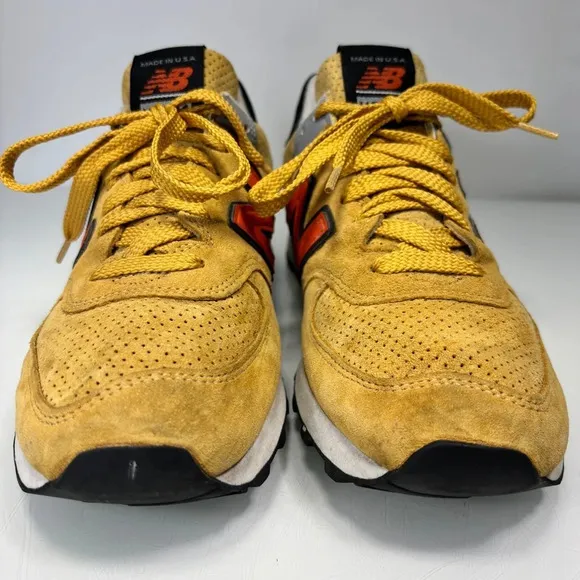 New Balance Yellow Orange Suede Made in USA 574 Rugged Sneakers Size 9