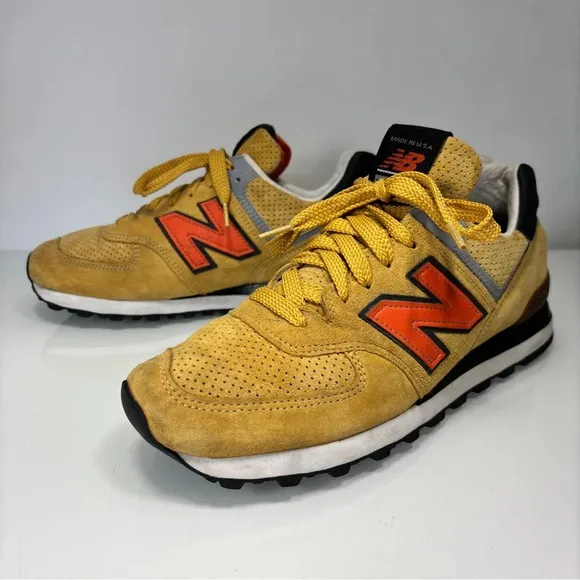 New Balance Yellow Orange Suede Made in USA 574 Rugged Sneakers Size 9